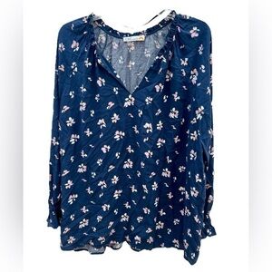 C&C California Long-Sleeve Top Dusty Blue W/ Pink Petals Women's Size 2X